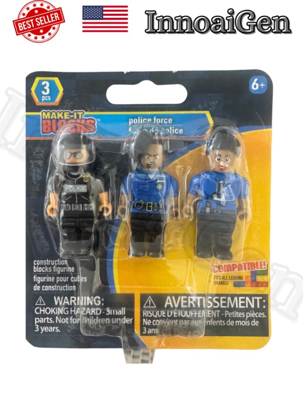 Make-It Blocks Police Force Figurines 3 Pcs Building Block Toy Set New With Tags